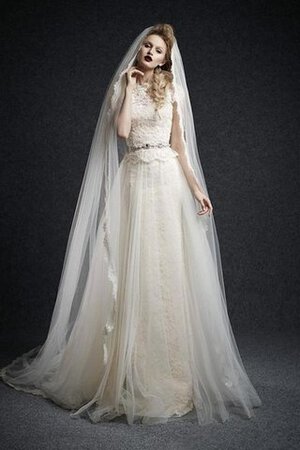 Abito da Sposa in Tulle in Pizzo con Bottone A-Line Cappellino