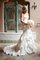 Abito da Sposa in Pizzo con Increspature in Raso Senza Maniche Naturale