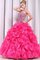 Abito Quinceanera Senza Maniche in Tulle Ball Gown con Cascata Volant Allacciato