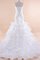 Abito da Sposa A Terra con Increspature con Applique Senza Maniche in Organza