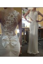 Abito da Sposa Sirena in Chiffon Naturale Spazzola Treno con Perla