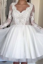 Abito da Sposa Mini Queen Anne con Maniche Lunghe con Fiocco Al Ginocchio