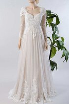 Abito da Sposa Lusso A-Line con Applique Spazzola Treno Retro