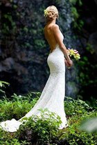 Abito da sposa favola moderno v-scollo conotta singolo tubino