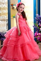 Abito da Cerimonia Bambini con Perline con Fiore con Seghettato A-Line con Increspato