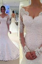 Abito da Sposa con Maniche Lunghe in Tulle Sirena Coda A Strascico Corto in Pizzo