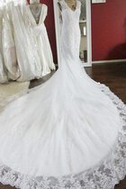 Abito da Sposa Cerniera A Terra V-Scollo Sirena Coda A Strascico Cappella