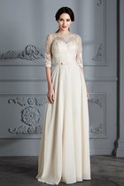 Abito da Sposa con Mezze Maniche A Terra A-Line in Chiffon Tondo