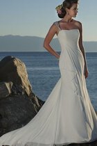 Abito da Sposa Spazzola Treno Monospalla a Riva in Chiffon Tubino