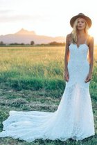 Abito da Sposa con Applique A-Line Senza Maniche a Riva in Pizzo