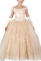Abito da Cerimonia Bambini con Fiore con Applique in Tulle A Terra Senza Maniche