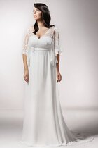 Abito da Sposa Spazzola Treno V-Scollo con Applique A Terra Cerniera