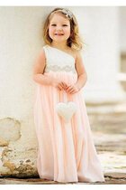 Abito da Cerimonia Bambini in Chiffon Monospalla A-Line A Terra Senza Maniche