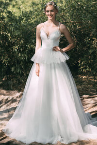 Abito da sposa con increspature senza maniche sexy pudica squisito v-scollo