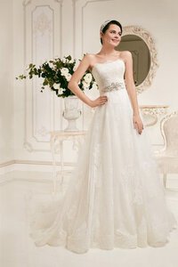 Abito da Sposa con Cristino con Applique Naturale A Terra in Pizzo