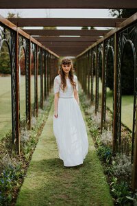Abito da Sposa Lusso in Chiffon con Manica Corte con Perline A-Line