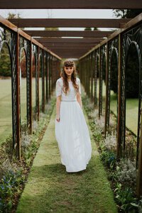 Abito da Sposa Lusso in Chiffon con Manica Corte con Perline A-Line