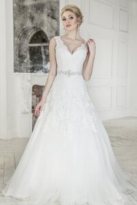 Abito da Sposa Lunghi A-Line in Tulle A Terra in Pizzo