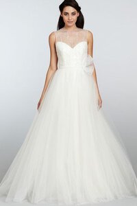 Abito da Sposa Senza Maniche con Nastro con Perline in Tulle Naturale