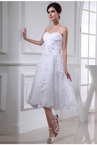 Abito da Sposa Al Ginocchio con Perline con Applique in Taffeta Senza Maniche