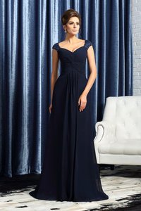 Abito Mamma Sposa Lungo Largo Bretelle Spazzola Treno in Chiffon con Applique