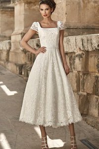 Abito da Sposa in Pizzo con Perline Moderno con Manica Corte Cappellino