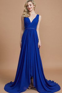 Abito da Damigella V-Scollo in Chiffon Naturale Principessa Senza Maniche