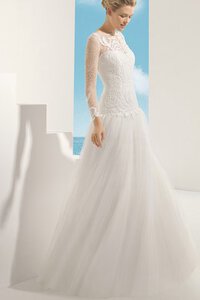 Abito da Sposa in Pizzo con Maniche Lunghe con Increspature Shiena Sheer A-Line