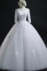 Abito da Sposa Fuori dalla spalla Lunghi in Tulle con Tre Quarti Lunghezza Maniche Sogno