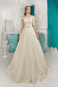 Abito da Sposa in Pizzo in Pizzo A-Line Allacciato con Fiocco