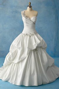 Abito da Sposa Bassa Conservatore con Seghettato in Taffeta Allacciato