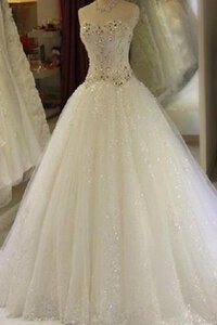 Abito da Sposa con Paillette Senza Maniche Elegante con Nastro con Perline