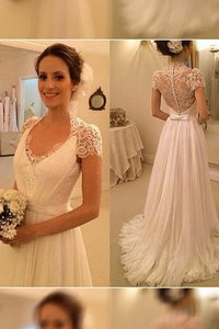 Abito da Sposa in Chiffon Spazzola Treno V-Scollo in Pizzo Principessa