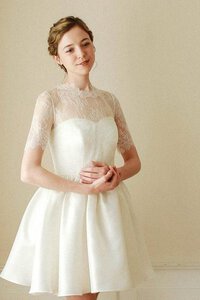 Abito da Sposa A-Line in Raso in Pizzo con Manica Corte Lupetto