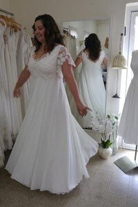 Abito da Sposa A-Line Ampio A Terra in Pizzo V-Scollo