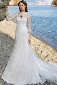 Abito da Sposa Sensuale in Tulle con Maniche Lunghe in Pizzo in Pizzo