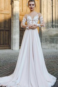 Abito da Sposa Moderno A-Line Naturale Favola con Maniche Lunghe