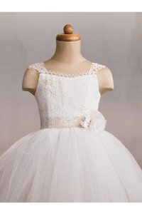 Abito da Cerimonia Bambini con Increspature Ball Gown in Tulle in Pizzo con Fiore