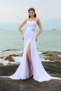 Abito da Sposa Senza Maniche Tubino Largo Bretelle Alta Vita in Chiffon