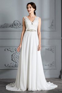 Abito da Sposa V-Scollo Spazzola Treno Principessa in Chiffon Naturale