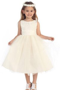 Abito da Cerimonia Bambini Tondo Cerniera con Perline in Tulle con Applique