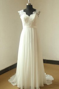 Abito da Sposa V-Scollo con Manica Corte con Fusciacca Lunghi in Chiffon