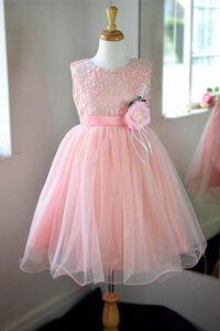 Abito da Cerimonia Bambini Tondo con Piega con Fiocco in Tulle con Increspature