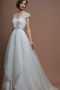 Abito da Sposa in Organza A-Line V-Scollo con Manica Corte Cappellino