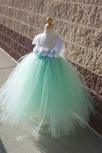 Abito da Cerimonia Bambini in Tulle con Increspature in Pizzo con Nastro con Piega