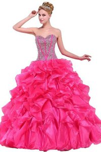 Abito Quinceanera Senza Maniche in Tulle Ball Gown con Cascata Volant Allacciato