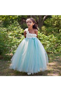 Abito da Cerimonia Bambini con Fiocco con Fiore Senza Maniche Alta Vita in Tulle