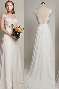 Abito da Sposa Naturale in Chiffon Spazzola Treno Tondo Senza Maniche