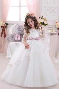 Abito da Cerimonia Bambini in Tulle Naturale Radiosa decorato con Fiore