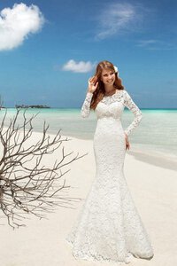 Abito da Sposa A Terra a Riva Lunghi con Maniche Lunghe Tondo